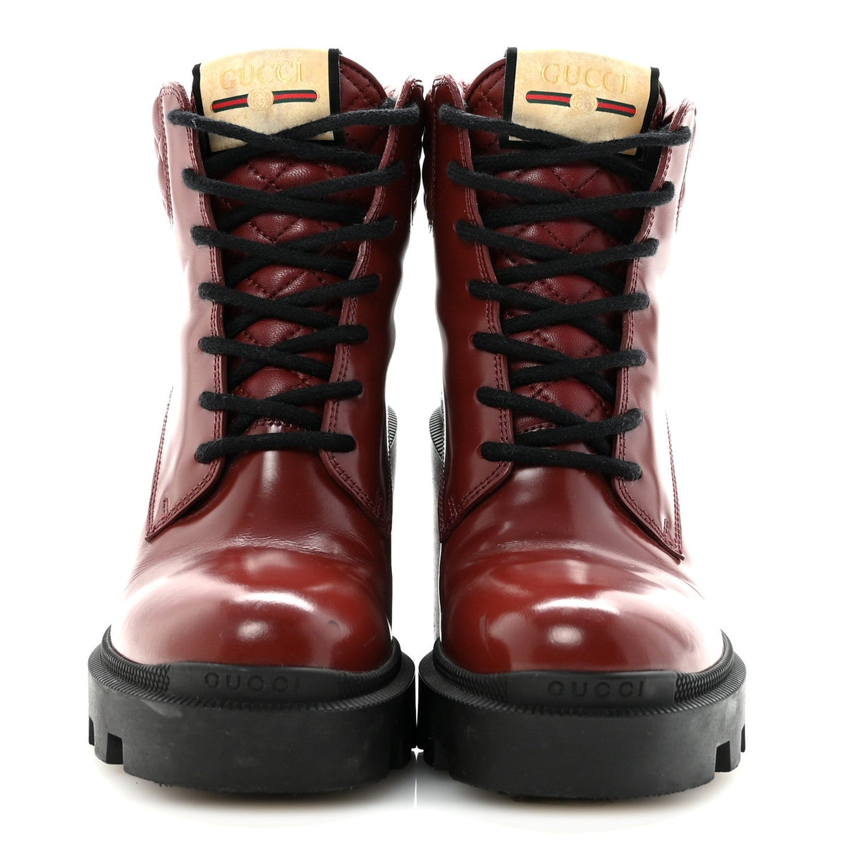 Magnum Calfskin Nappa Quilted Lace Up Ankle Boots 36 Garnet Red