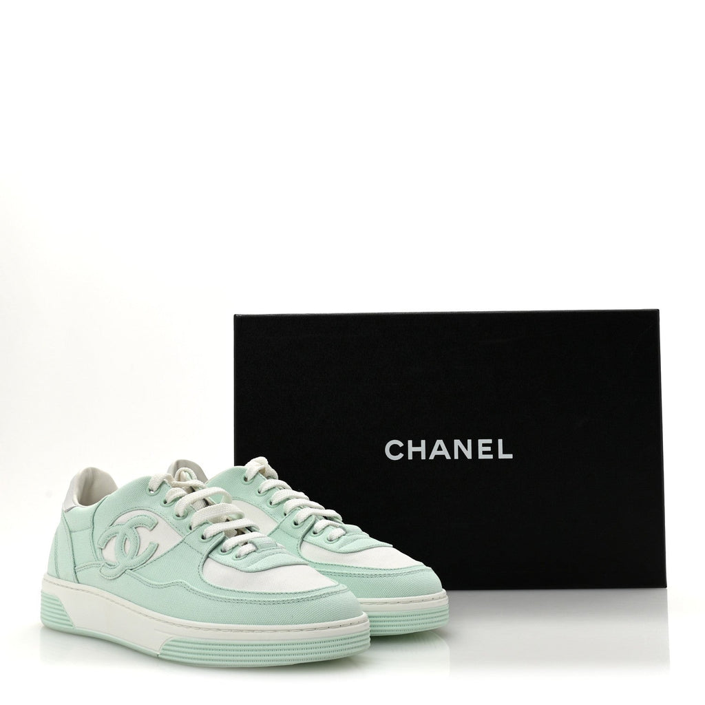 Cotton Sneakers 38.5 Light Turquoise White