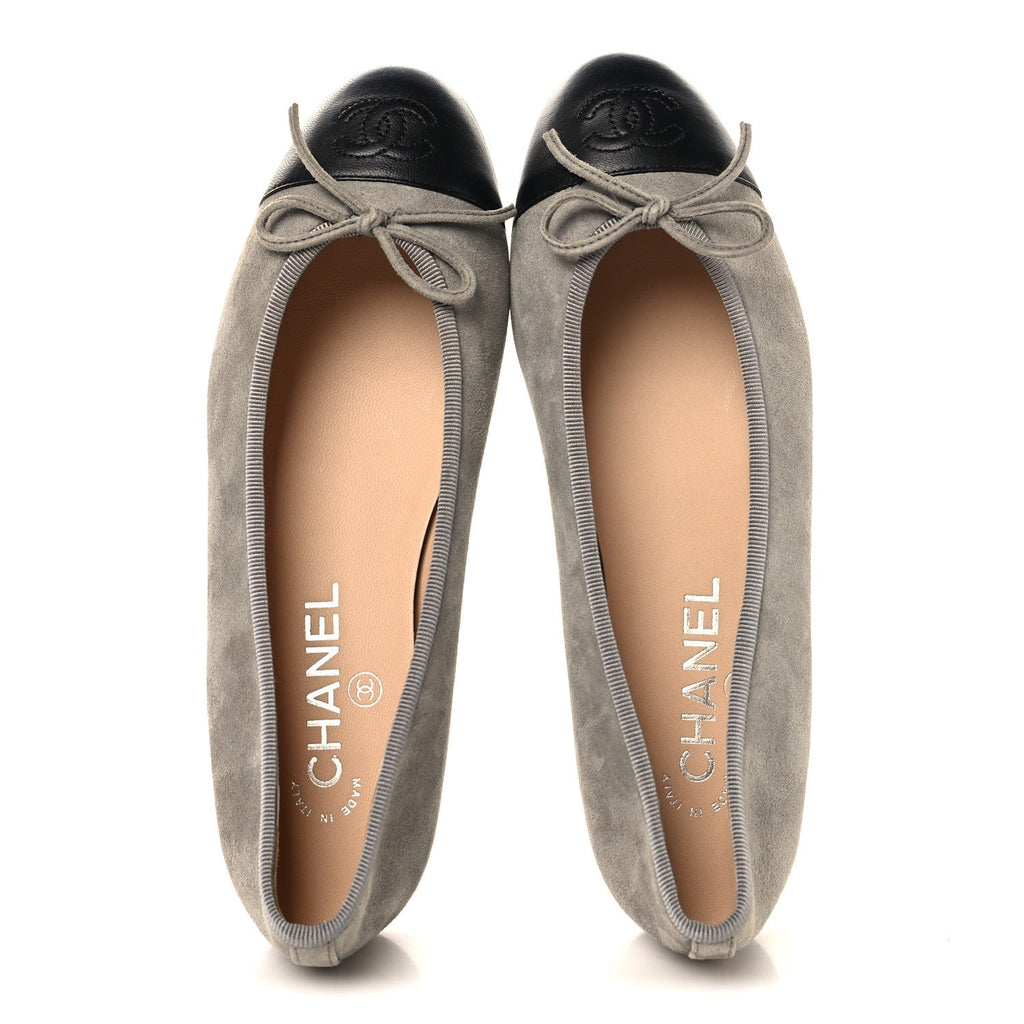 Suede Lambskin Cap Toe CC Ballerina Flats 37 Dark Grey Black