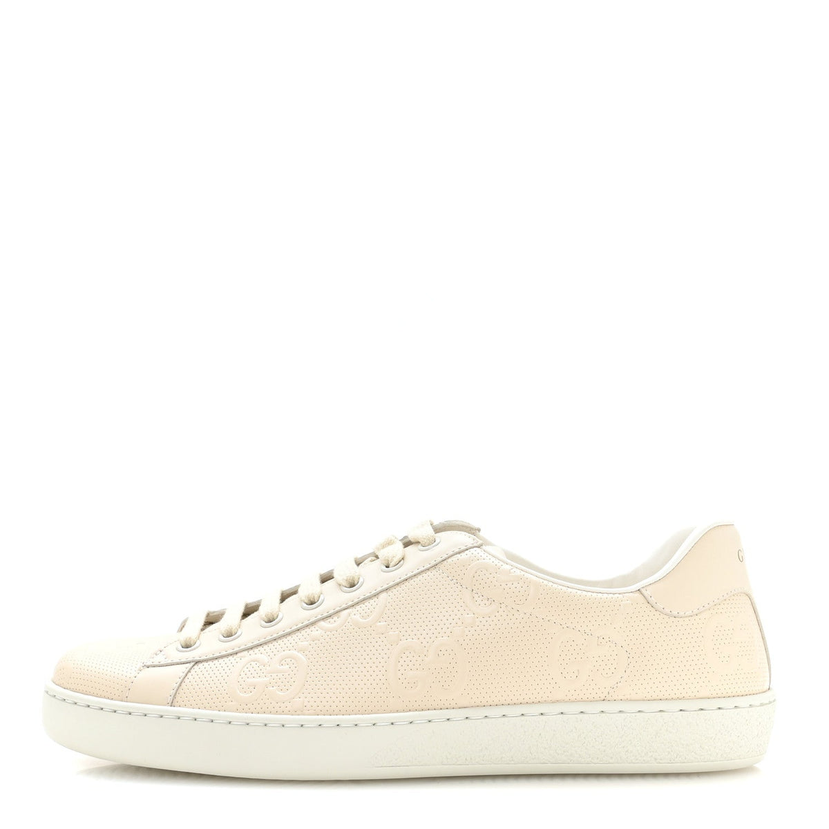 Calfskin GG Tennis Embossed Mens Ace Sneakers 8 Mystic White