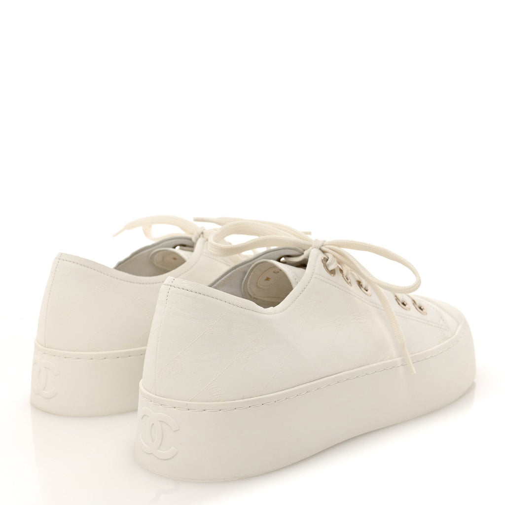 Lambskin Printed Logo Sneakers 40.5 White