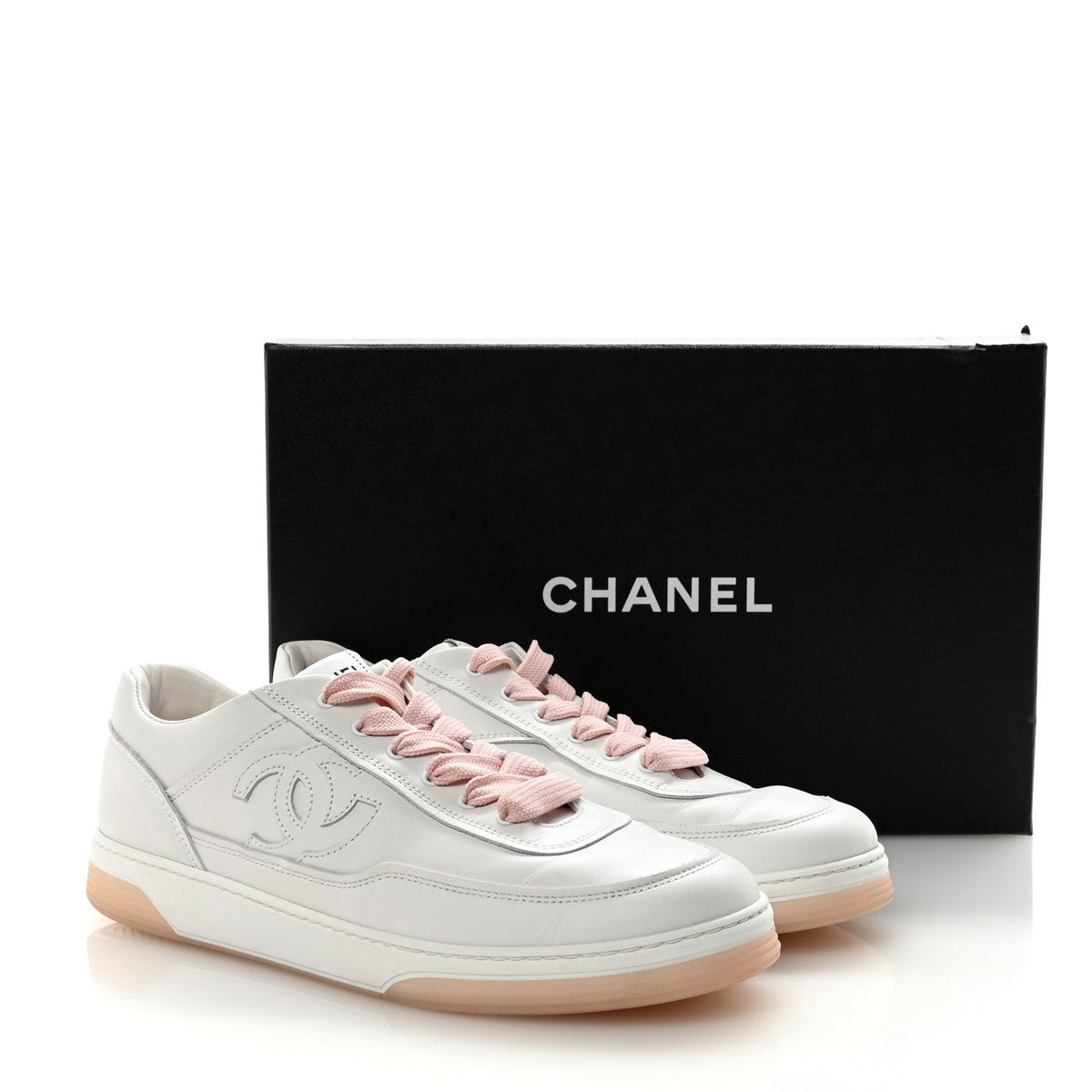 Calfskin Womens CC Sneakers 40 White Light Pink