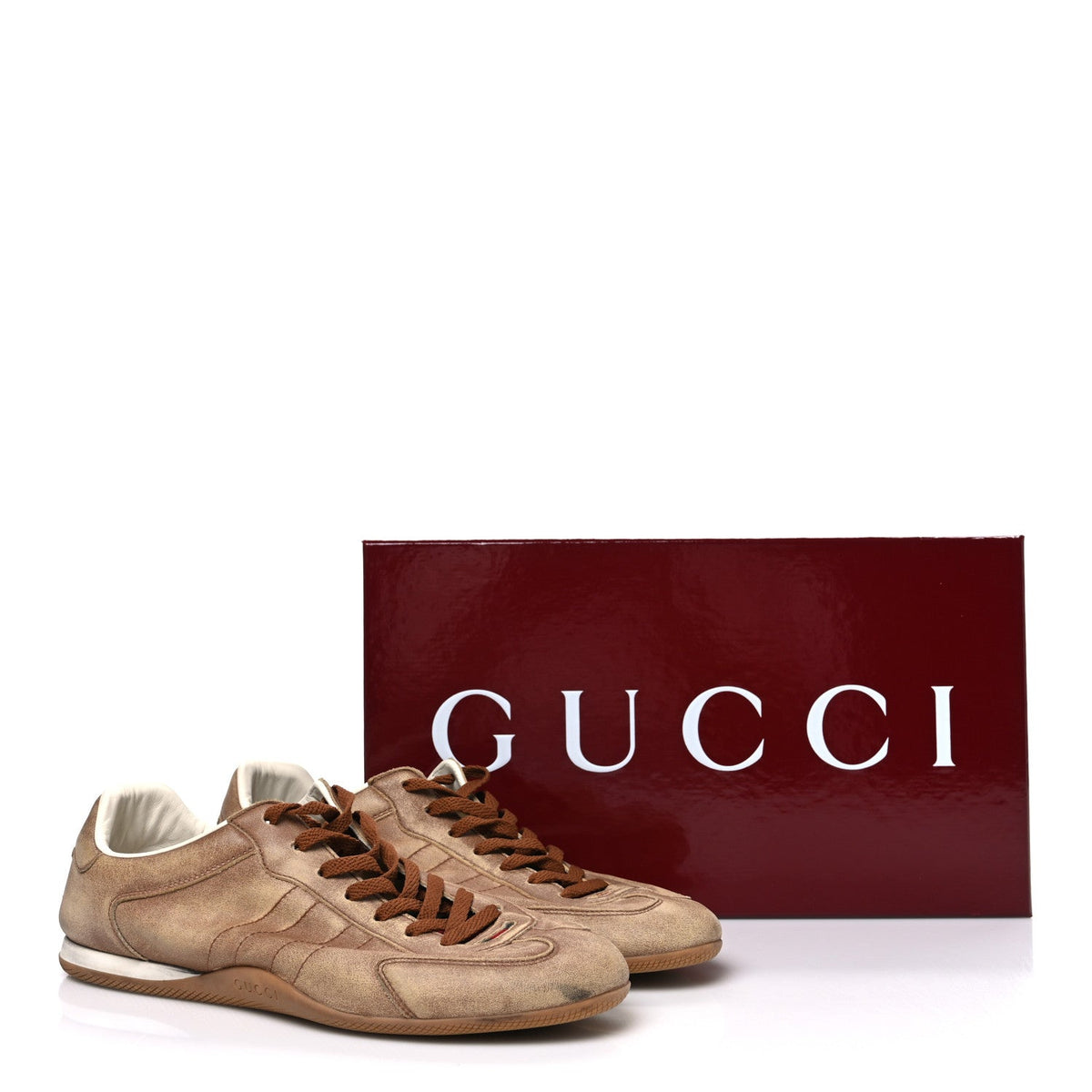 GG Monogram Suede Web Mens Shift Sneakers 9.5 Beige Brown