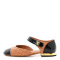 Patent Lambskin Quilted Cap Toe Ballerina Flats 36 Light Brown Black