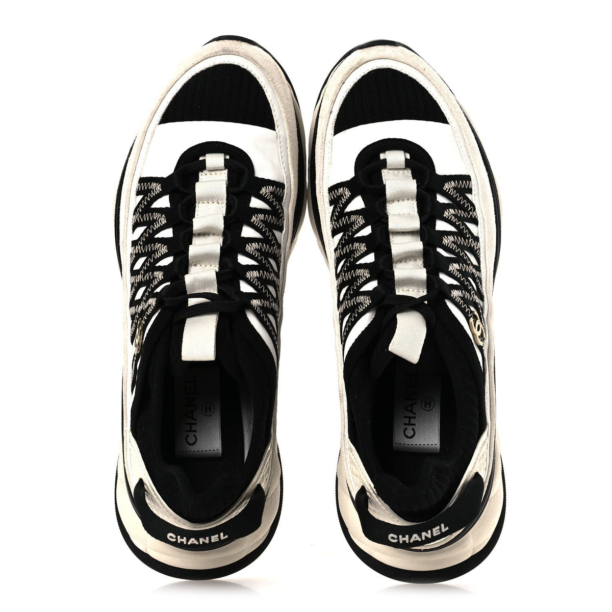 Fabric Suede Calfskin CC Sneakers 39.5 White Black