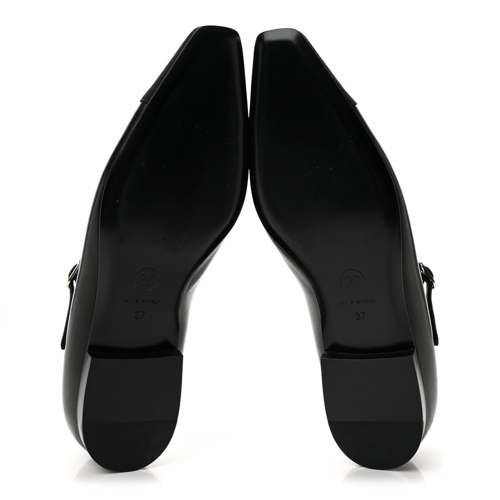 Lambskin Grosgrain Cap Toe CC Mary Jane Flats 37 Black