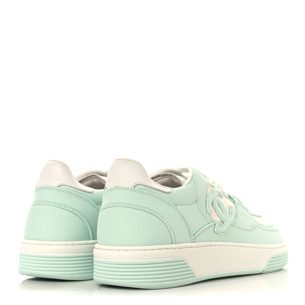 Cotton Sneakers 38.5 Light Turquoise White