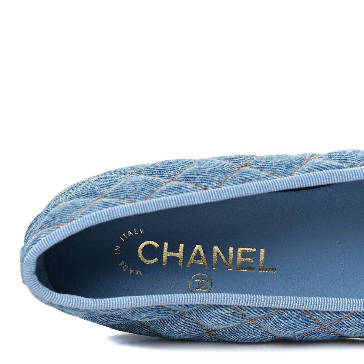 Denim Quilted Cap Toe CC Ballerina Flats 40.5 Light Blue
