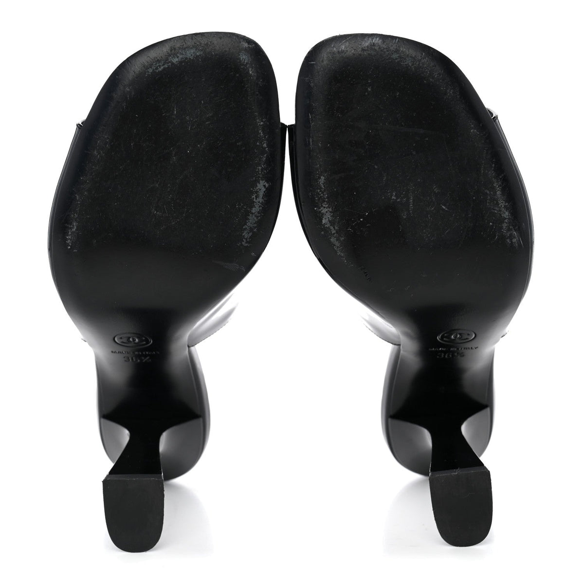 Patent Calfskin CC Mules 36.5 Black
