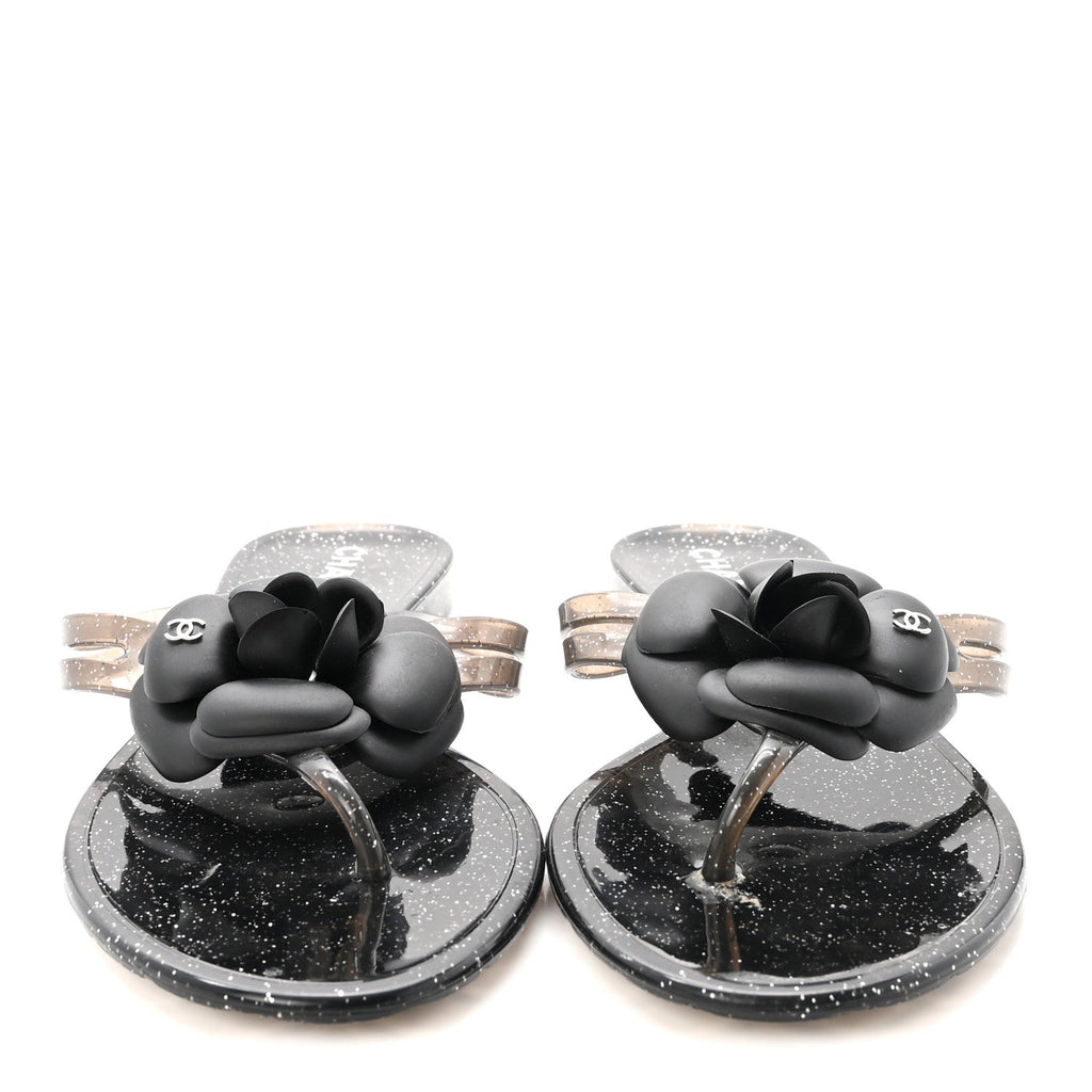 Jelly Quilted Camellia Thong Sandals 38 Black