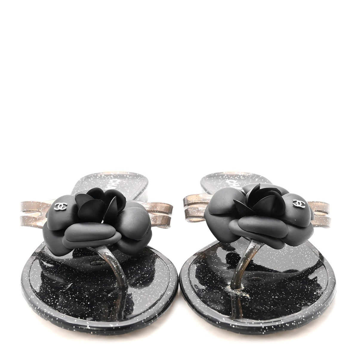 Jelly Quilted Camellia Thong Sandals 38 Black