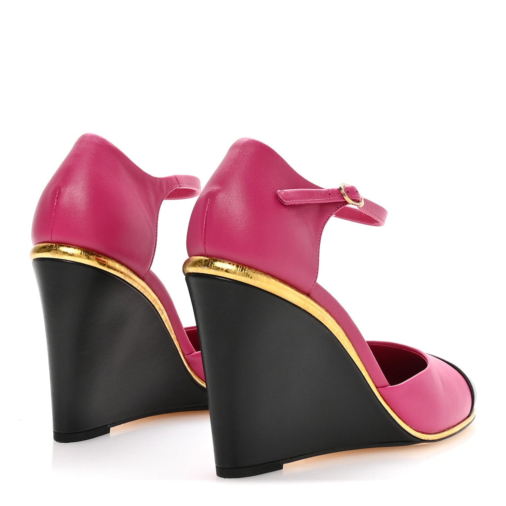 Lambskin Cap Toe Open Wedge Pumps 40 Fuchsia Black