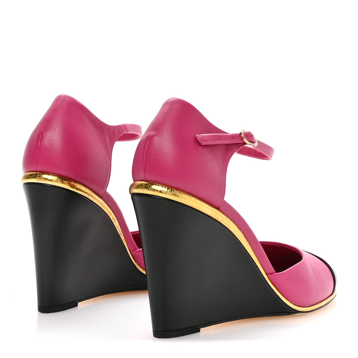 Lambskin Cap Toe Open Wedge Pumps 40 Fuchsia Black
