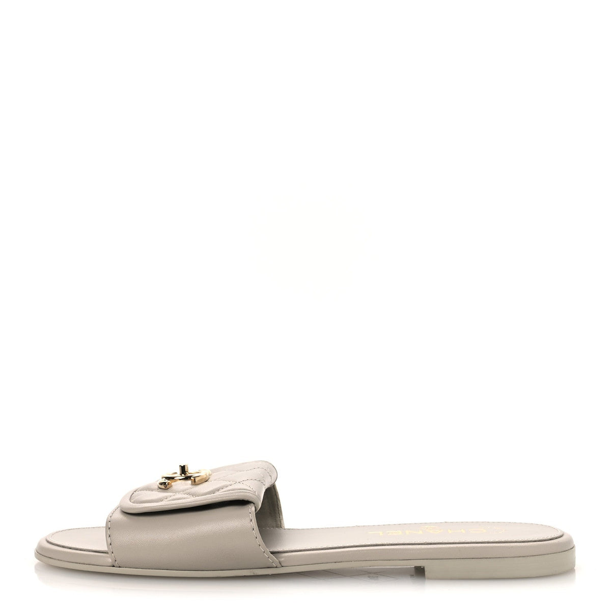Lambskin Quilted Turnlock Flat Mules 39.5 Light Gray