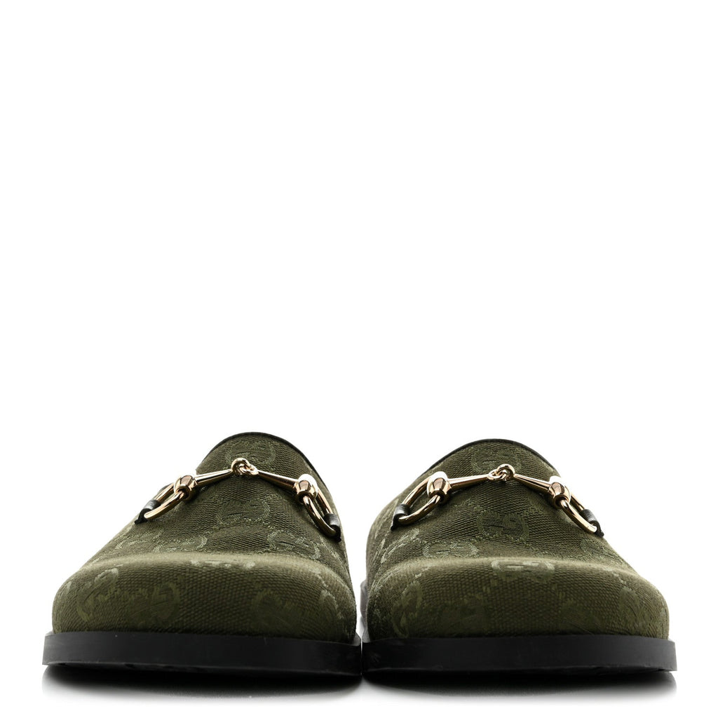 New Canvas Monogram GG Granada Kid Womens Horsebit Mules 35.5 Green