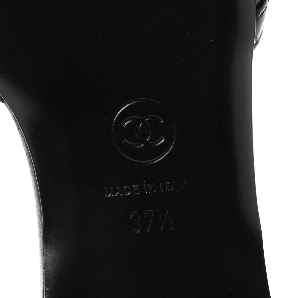 Lambskin Patent Calfskin CC Cutout Mules 37.5 Black