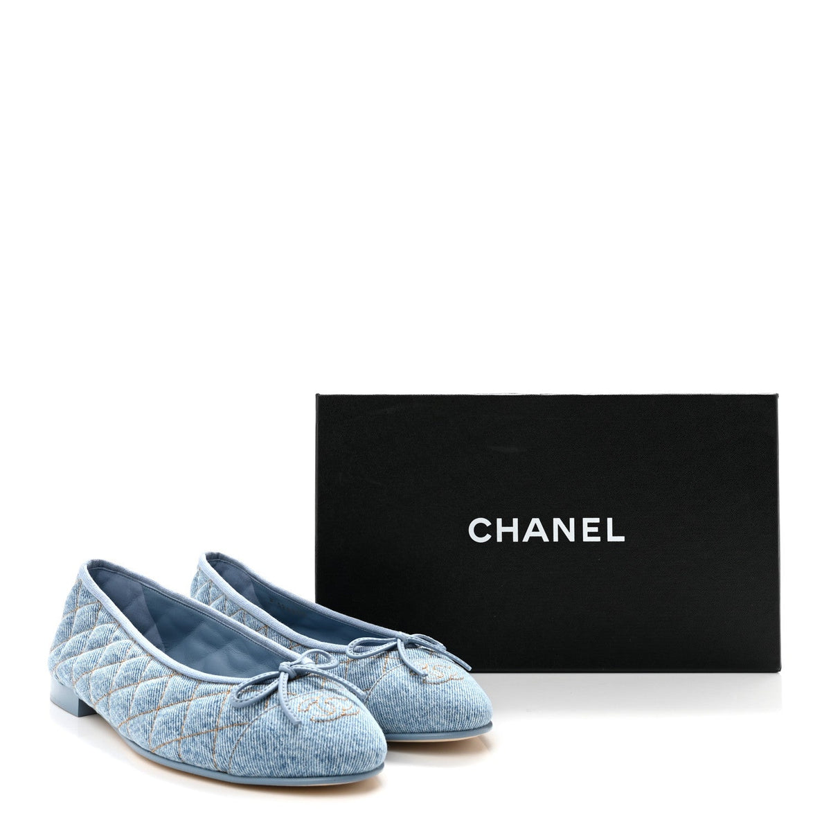 Denim Quilted CC Cap Toe CC Ballerina Flats 40 Light Blue