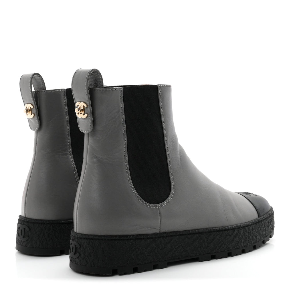Calfskin Cap Toe CC Ankle Boots 38.5 Grey Black
