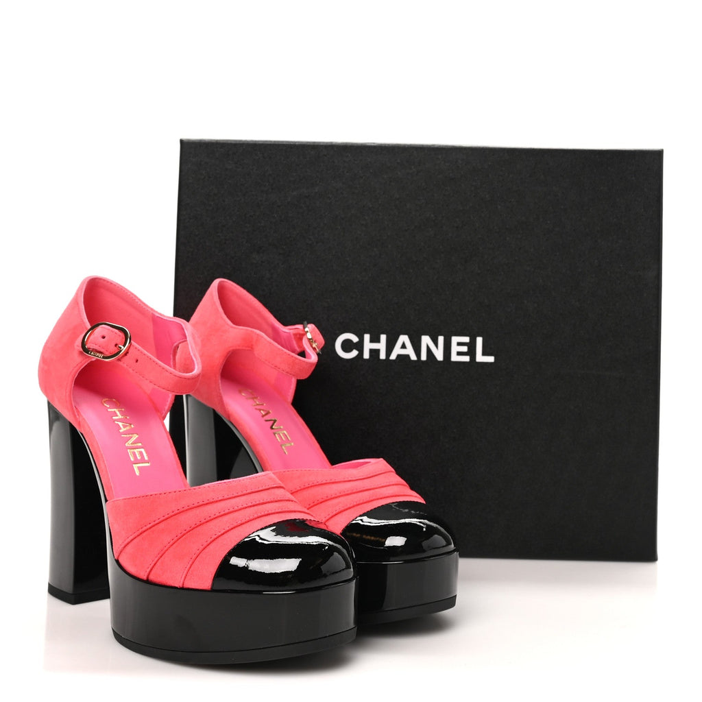 Suede Kidskin Patent CC Platform Pumps 37 Dark Pink Black