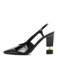 Patent Calfskin Slingback CC Cutout Pumps 36 Black