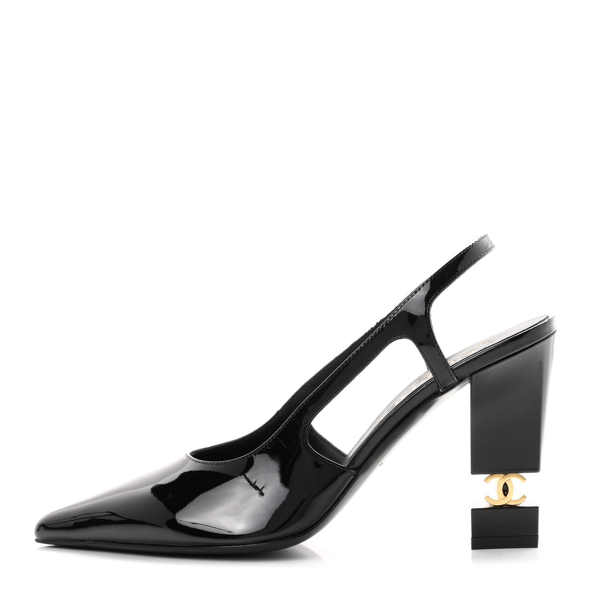 Patent Calfskin Slingback CC Cutout Pumps 36 Black