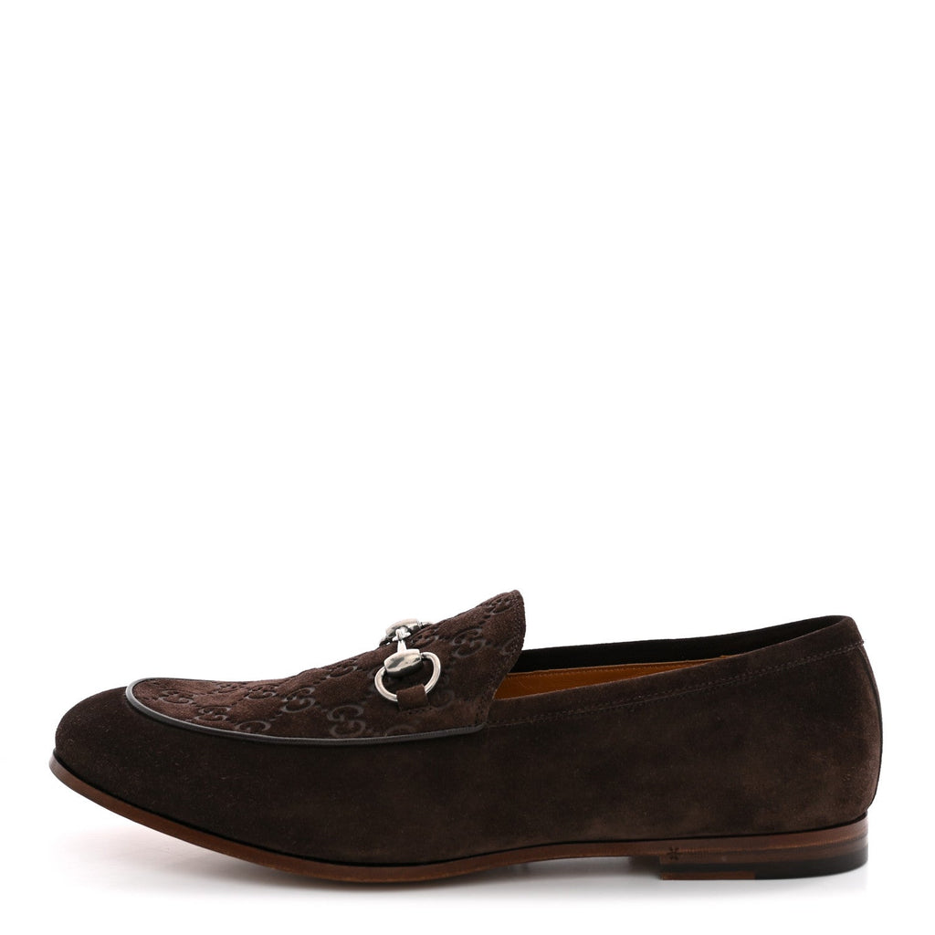 Luxury Suede GG Monogram Horsebit Mens Jordy Loafers 8 Night Cocoa