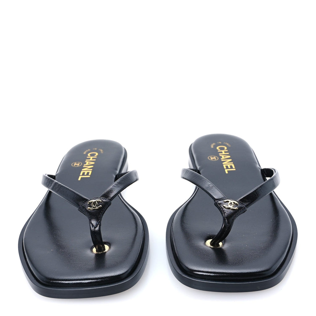 Goatskin CC Times Square Thong Sandals 37.5 Black