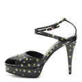 Printed Lambskin Patent Calfskin CC Platform Pumps 39.5 Black Gold