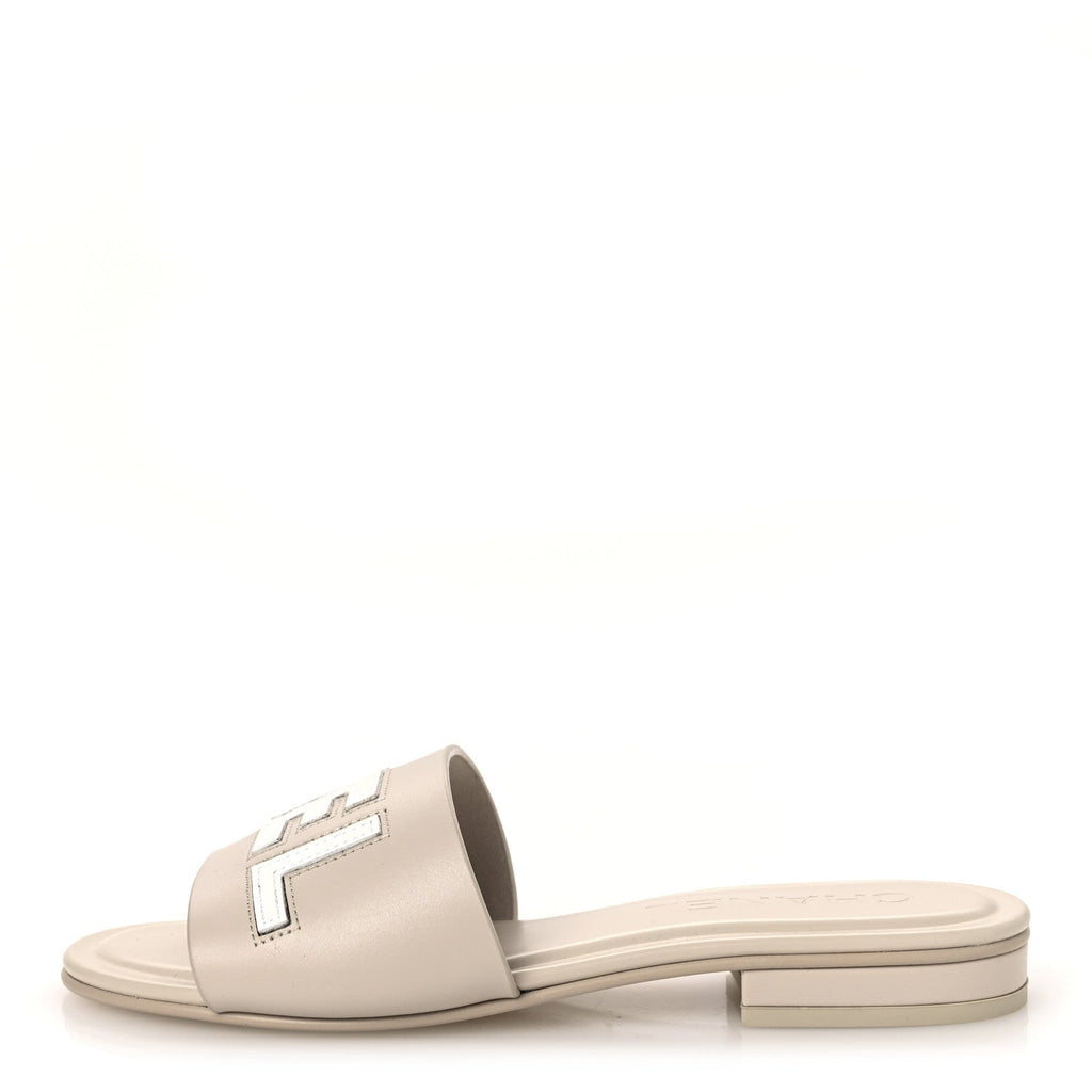Calfskin Patent Calfskin Logo Mules 36 Beige