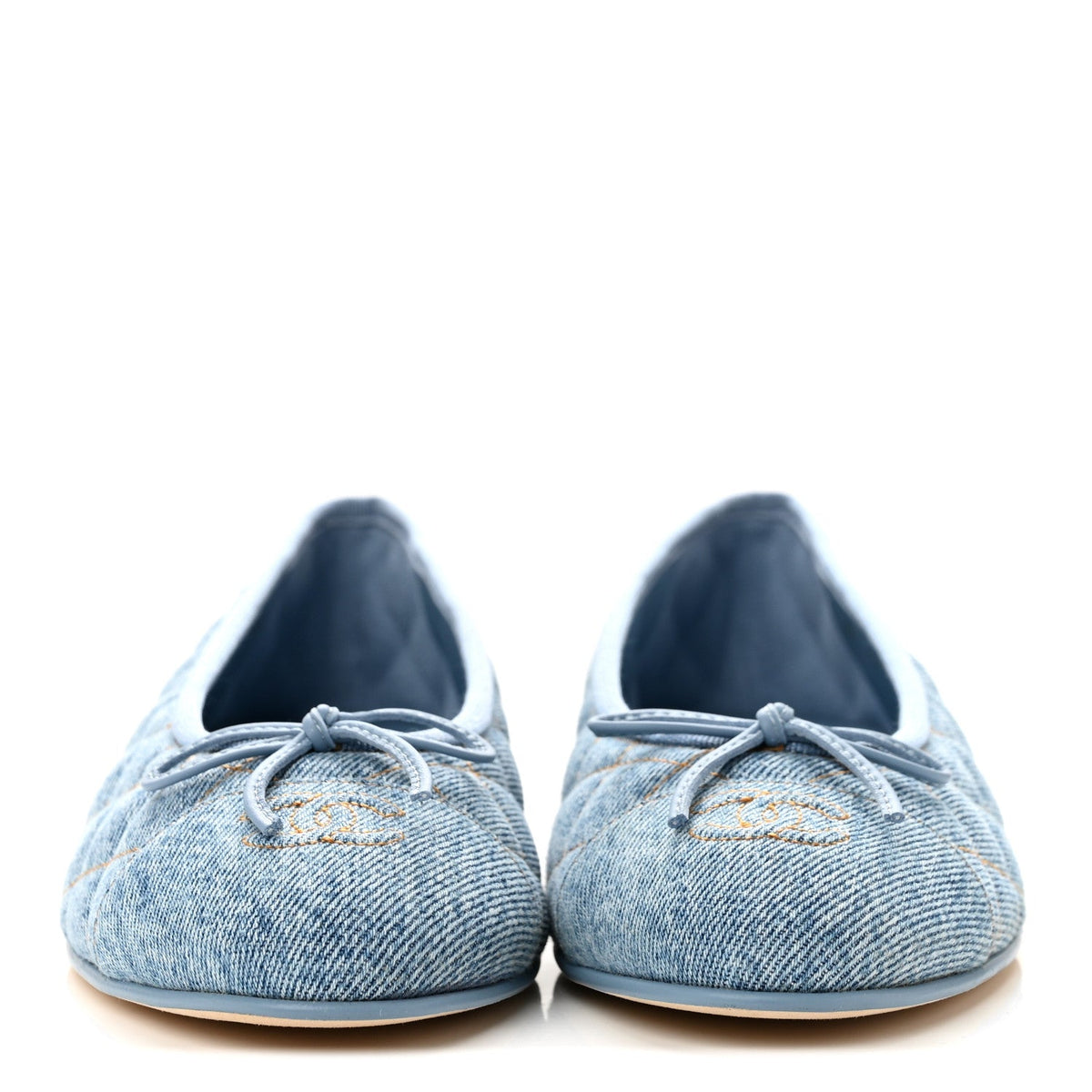 Denim Quilted CC Cap Toe Ballerina Flats 40 Light Blue