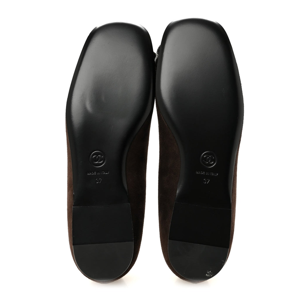 Suede Patent Cap Toe Camellia Ballerina Flats 37 Marron Gris