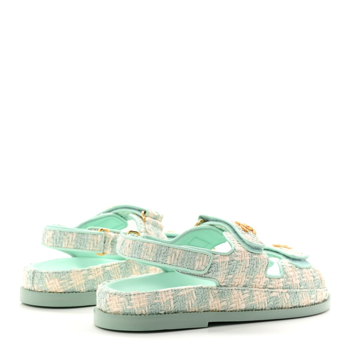 Wool Tweed Velcro Dad Sandals 37.5 Light Blue Ivory