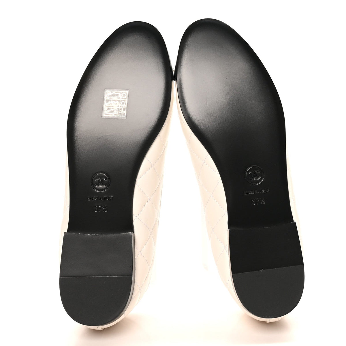 Lambskin Quilted CC Cap Toe Ballerina Flats 37.5 White Black