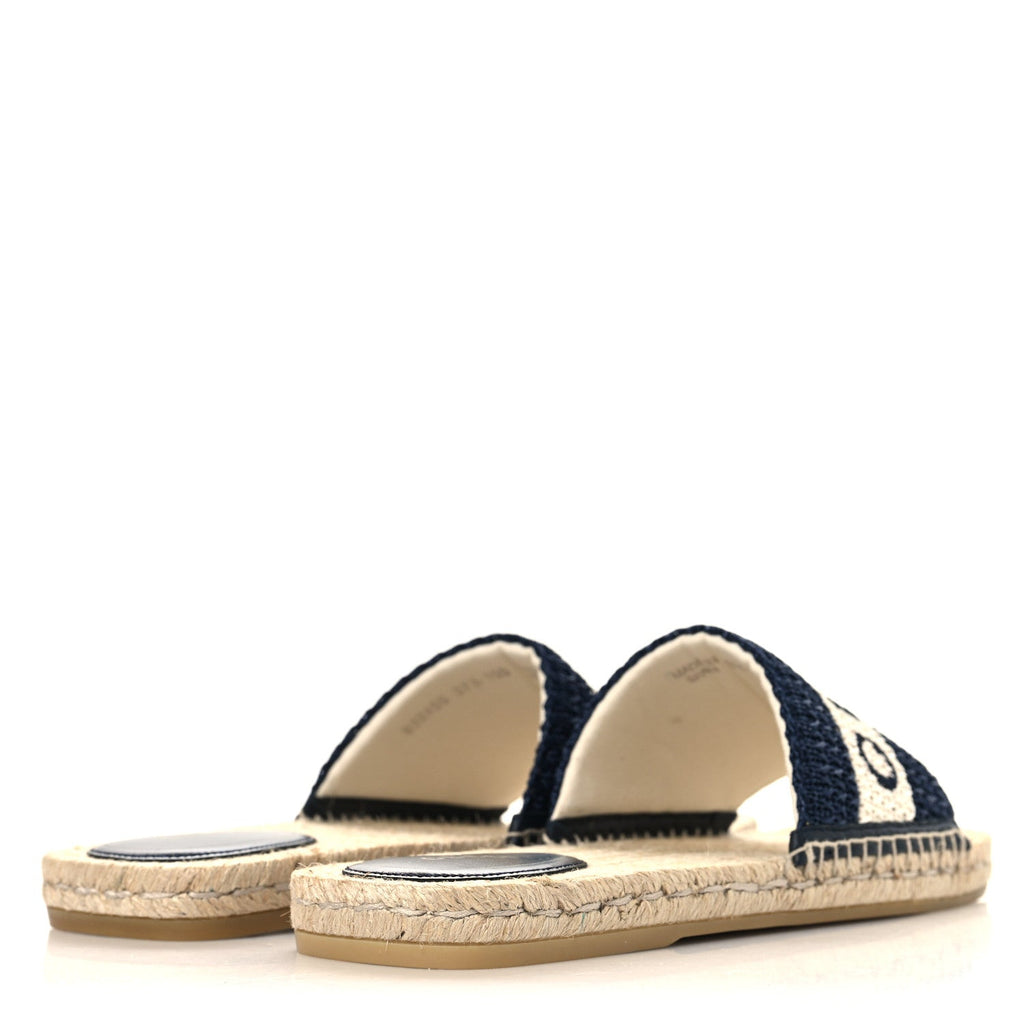 Macrochet Raffia Logo Flat Slide Espadrille Sandals 37.5 Blue Great White