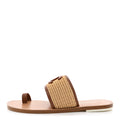 Raffia Lambskin CC Mules 38.5 Beige Brown