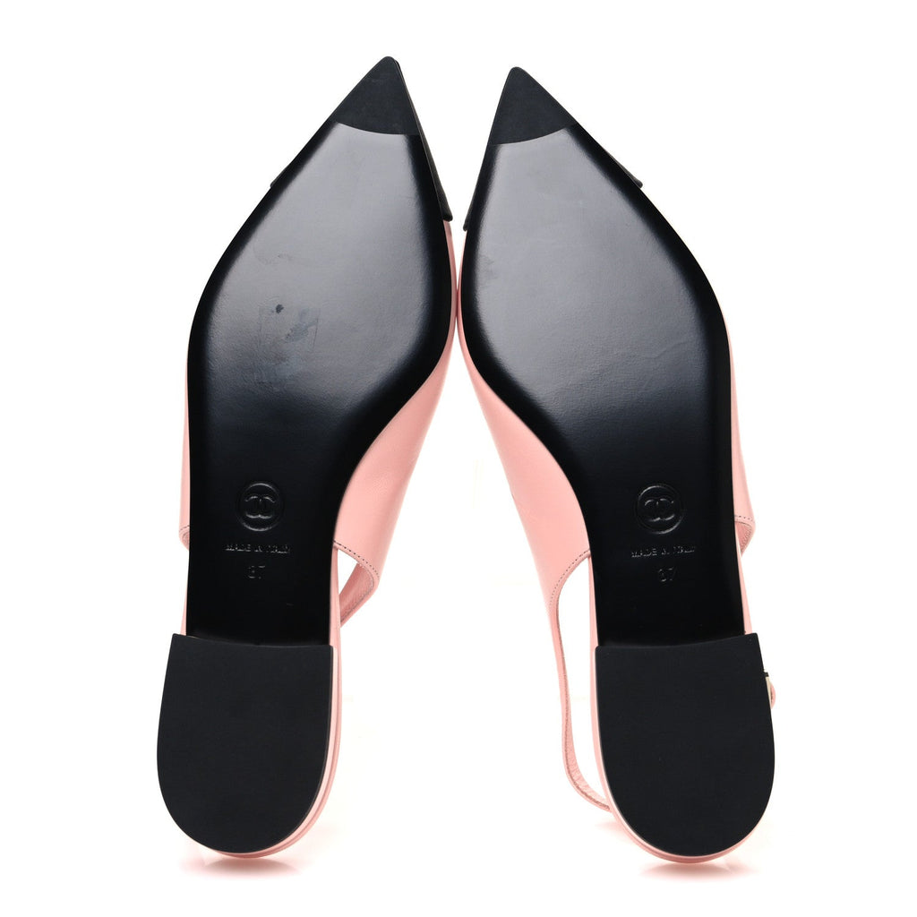 Goatskin Grosgrain Pointed Toe CC Slingback Flats 37 Pink Black