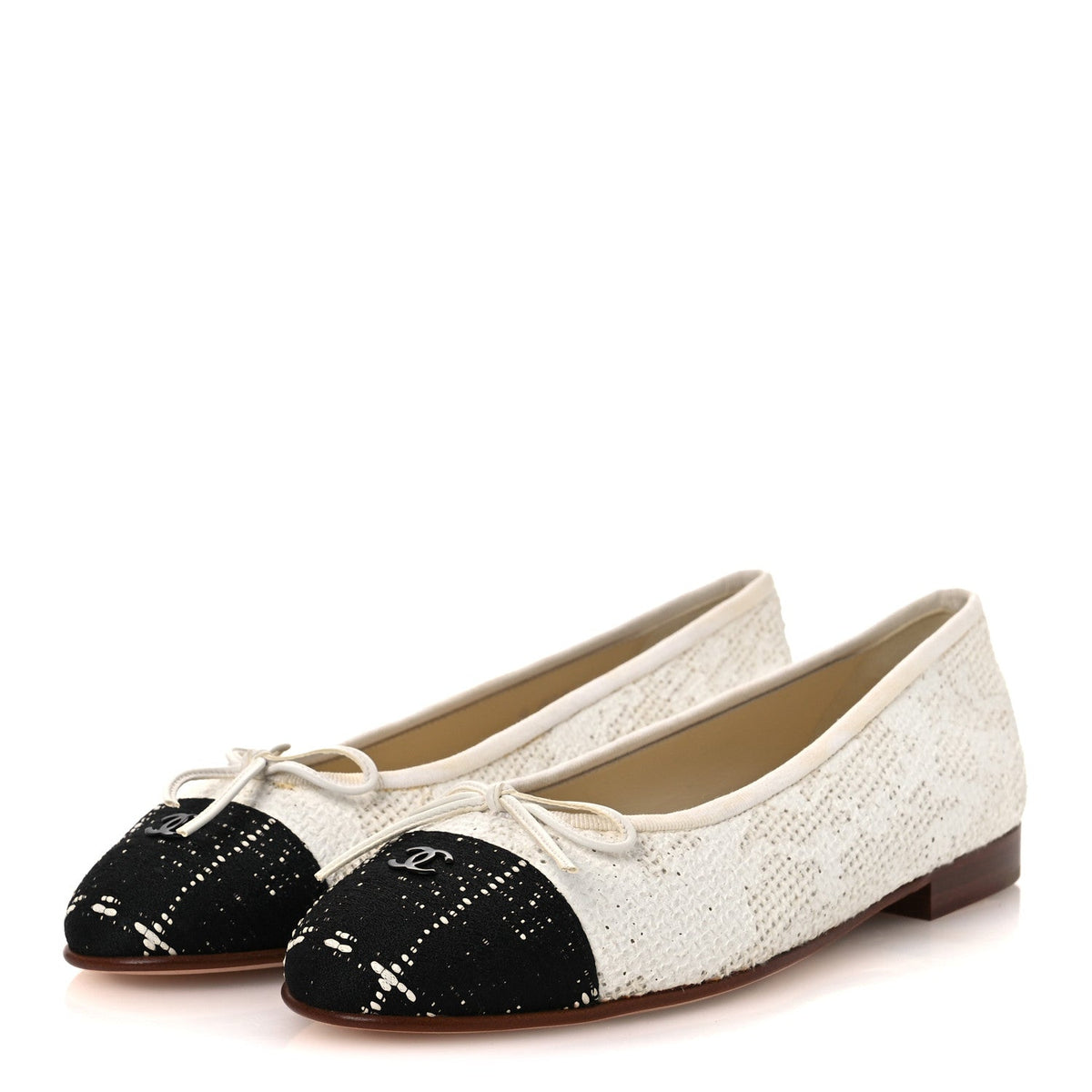 Tweed Cap Toe Ballet Flats 37 White Black