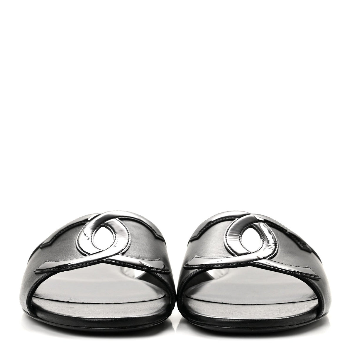 Lambskin Patent Calfskin CC Cutout Mules 40.5 Black