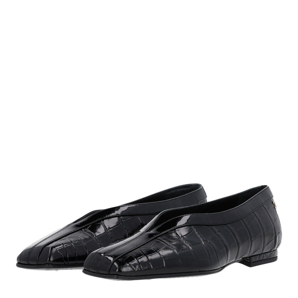 Patent Calfskin Crocodile Embossed Ballet Flats 35.5 Black