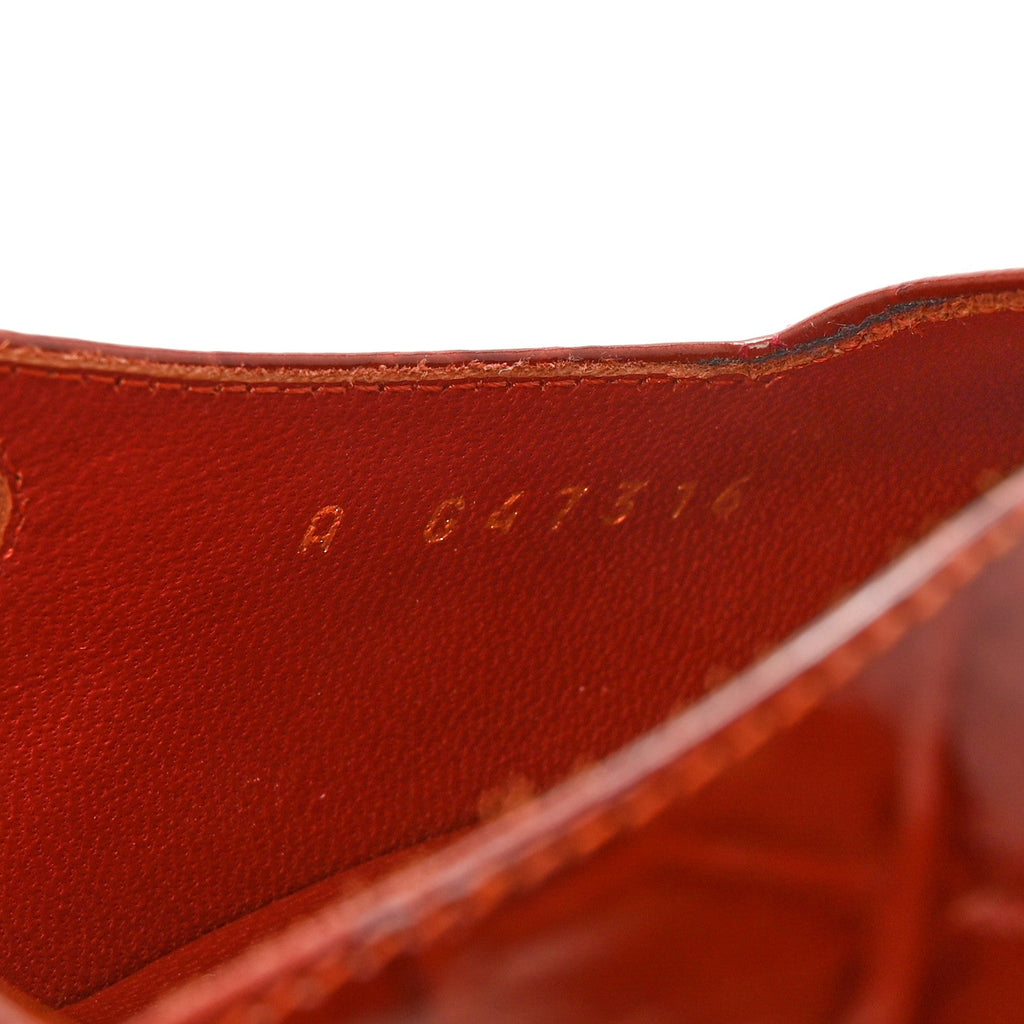 Calfskin Crocodile Embossed Patent Cap Toe Slingback Pumps 40 Dark Red White