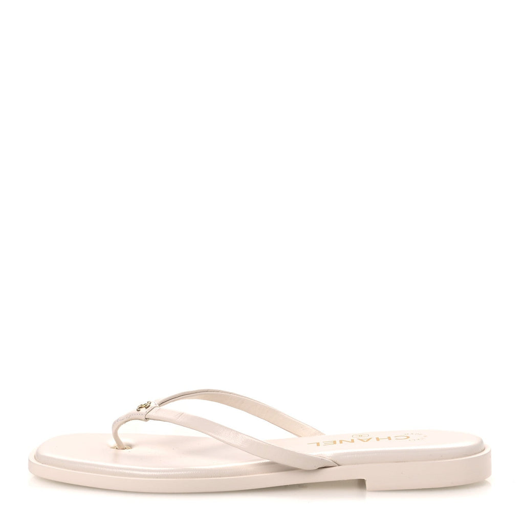Goatskin CC Times Square Thong Sandals 38 Beige