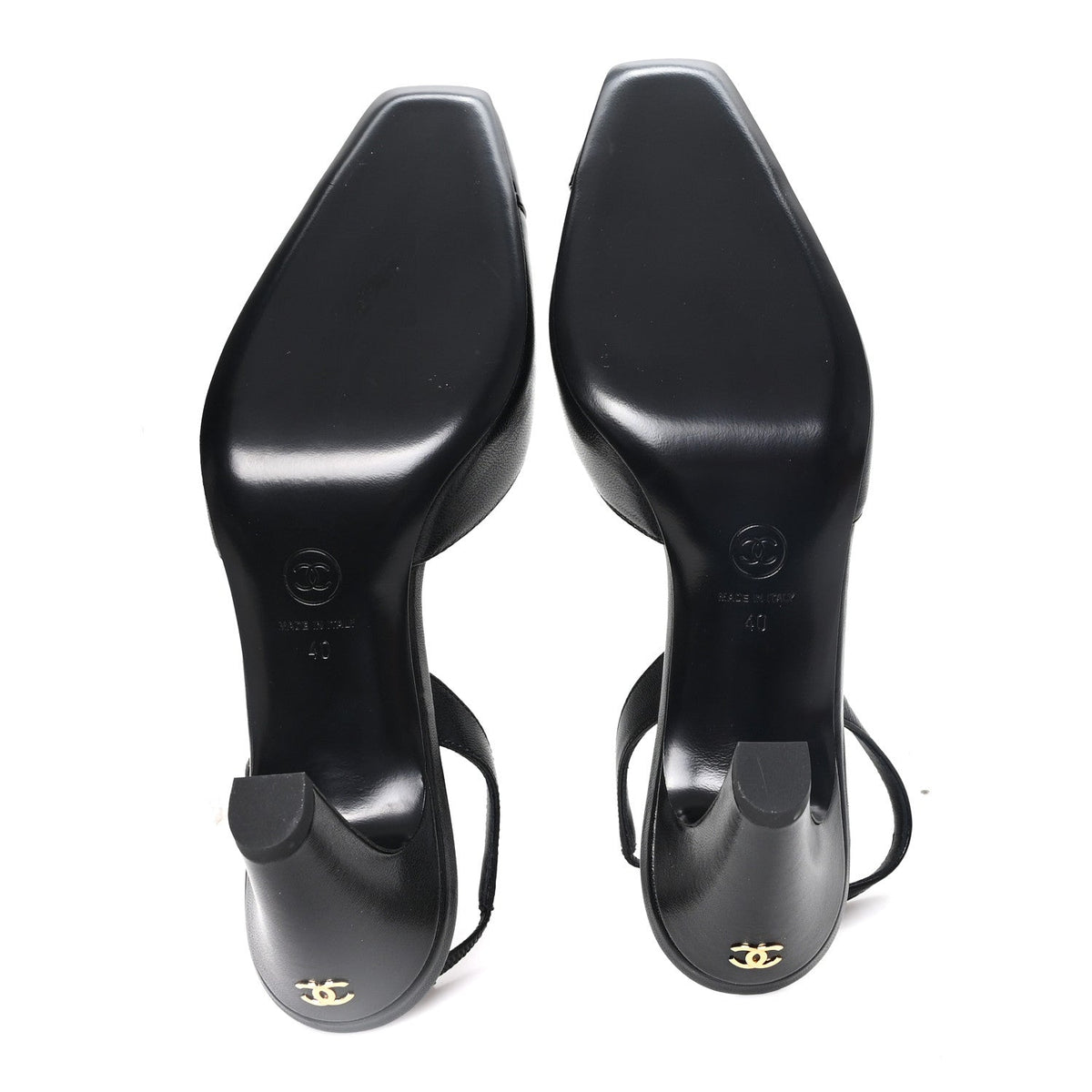Lambskin Patent Calfskin Cap Toe CC Slingback Pumps 40 Black