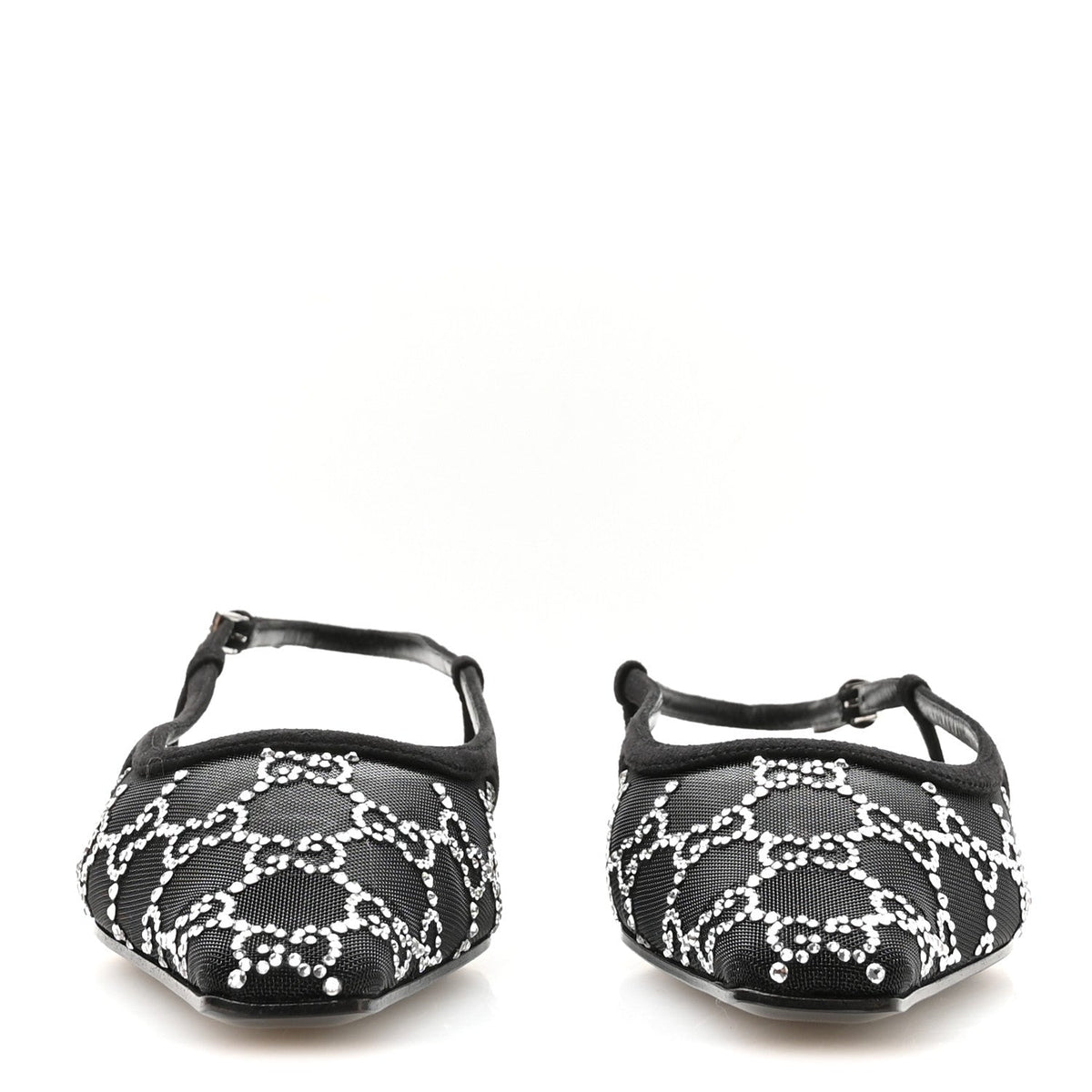 Tela Retino Kid Scamosciato Crystal GG Monogram Square G Slingback Flat 37 Black