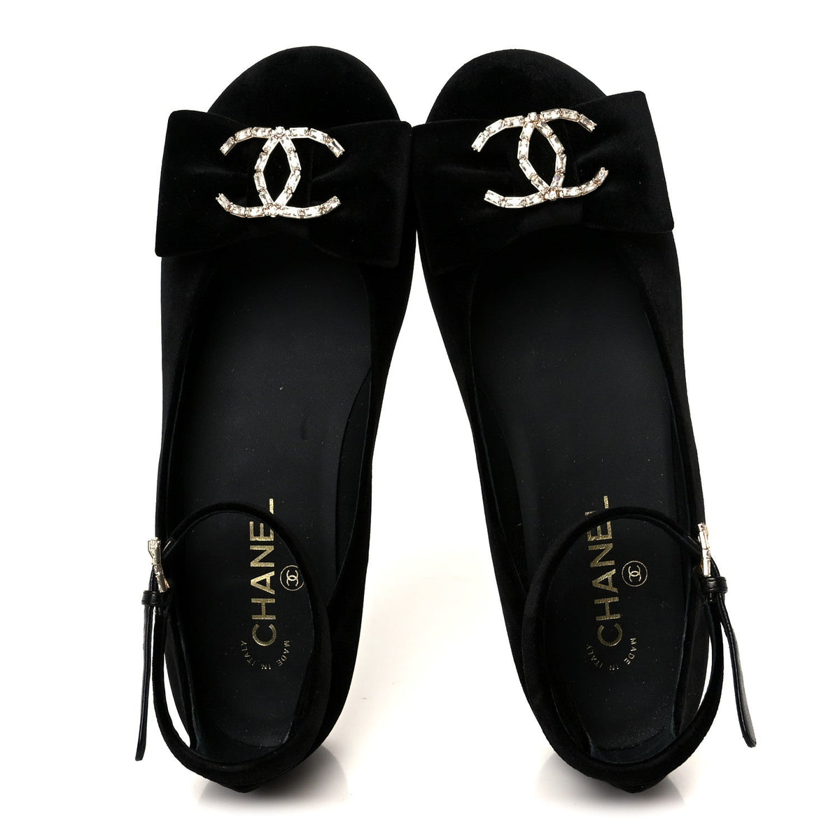 Velvet Strass CC Bow Mary Jane Flats 38.5 Black