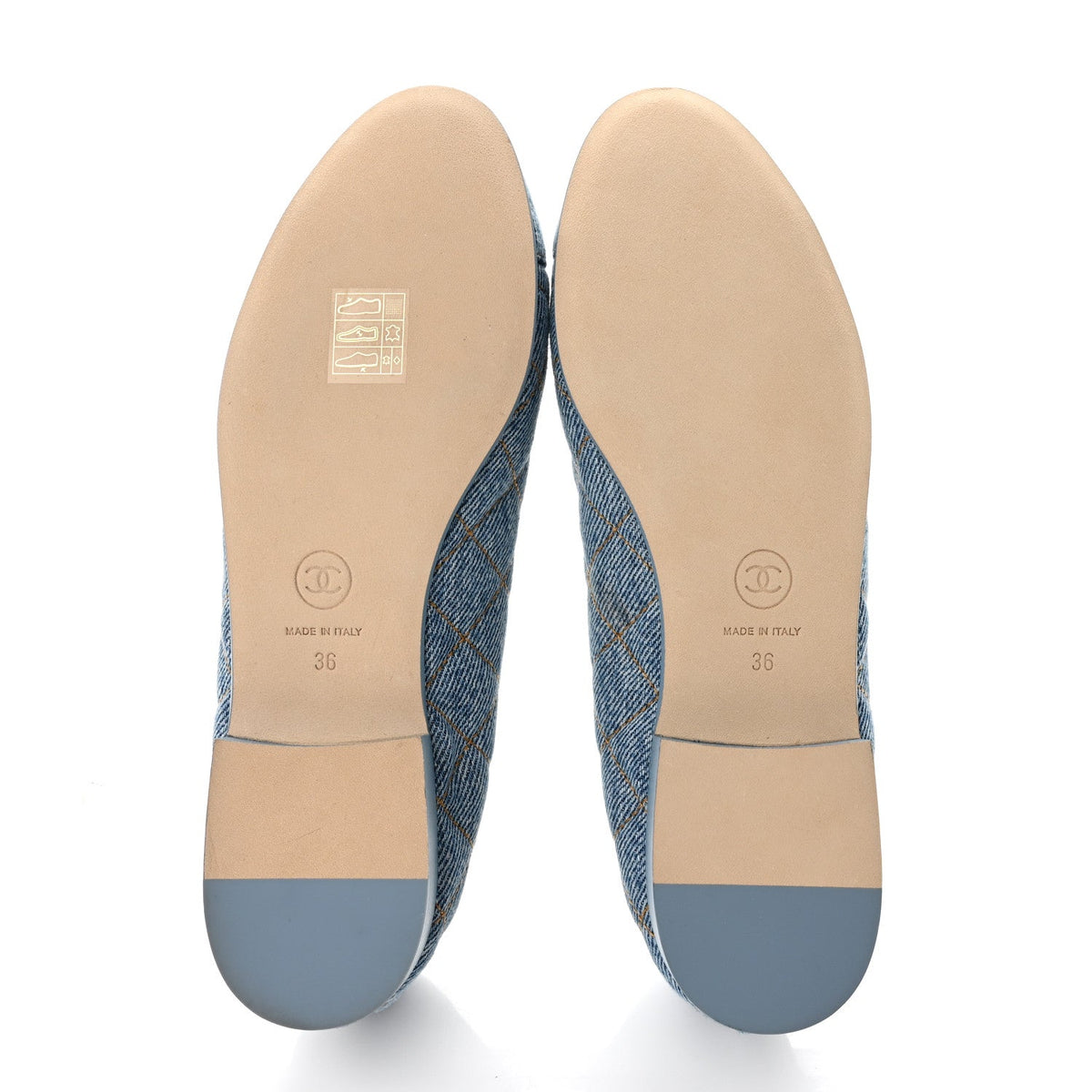 Denim Quilted CC Cap Toe Ballerina Flats 36 Light Blue