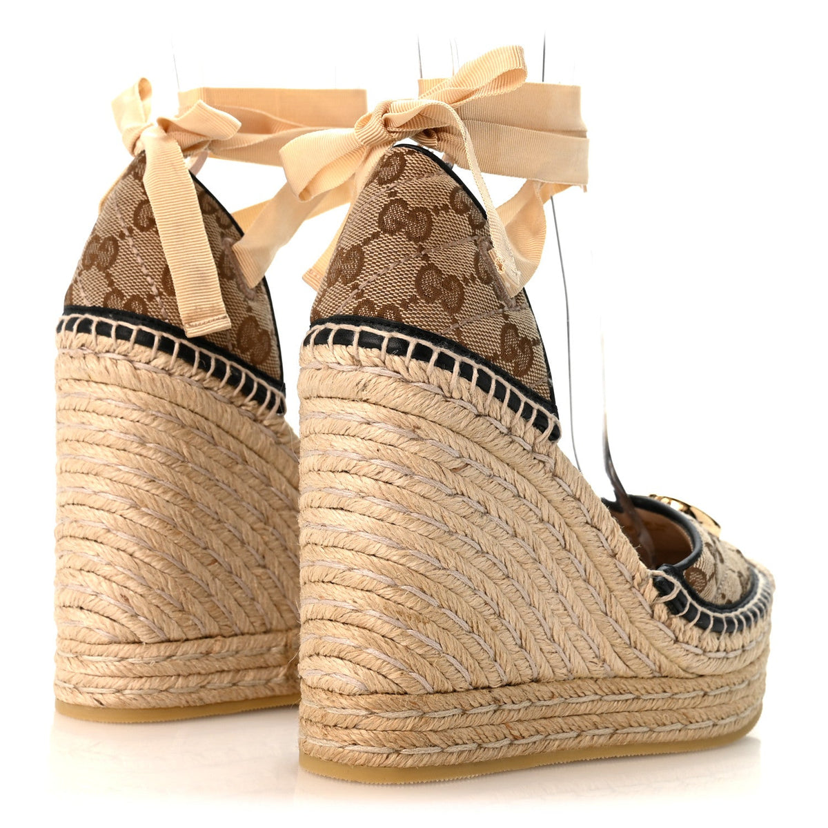 Monogram Matelasse GG Marmont Ankle Wrap Platform 35/120mm Espadrille Wedges 37 Beige Ebony Black Sand Storm