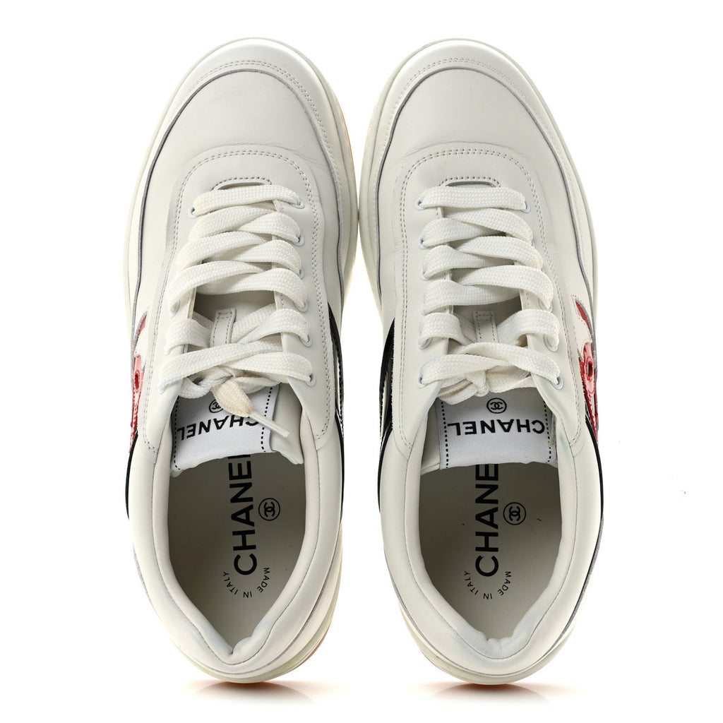 Calfskin Patent Womens CC Sneakers 40.5 White Black Red