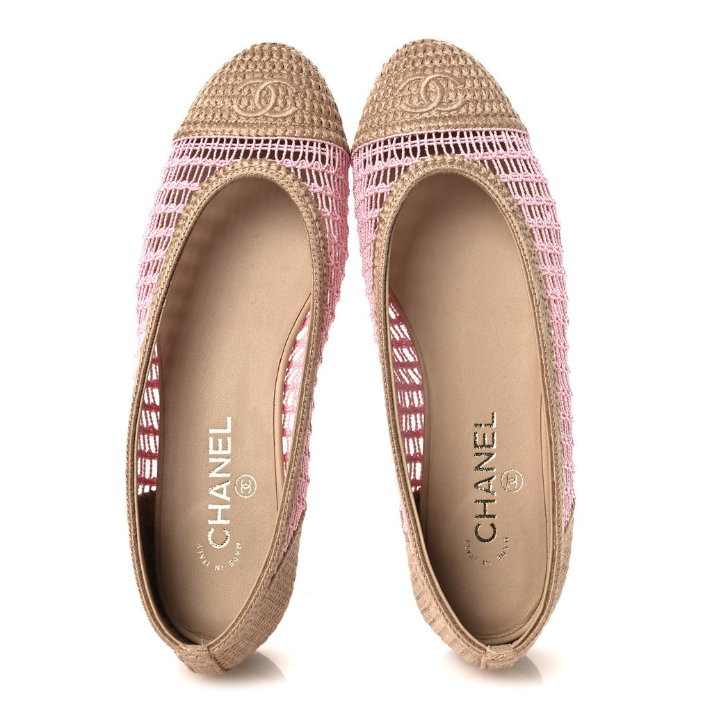 Raffia Cap Toe Ballerina Flats 40 Pink Beige