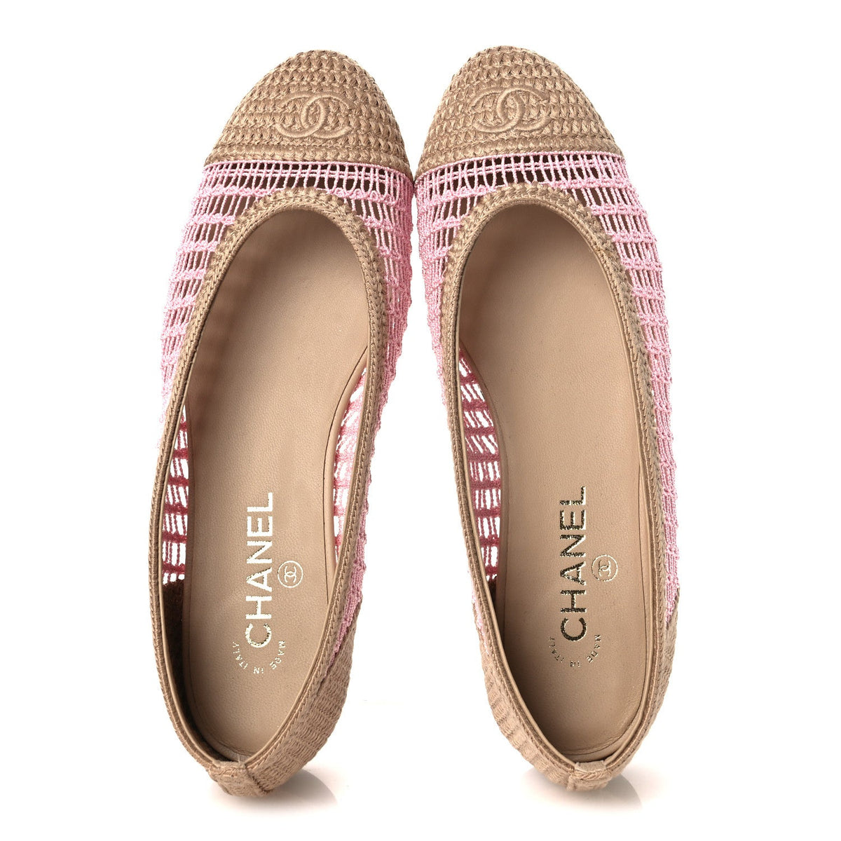 Raffia Cap Toe Ballerina Flats 40 Pink Beige