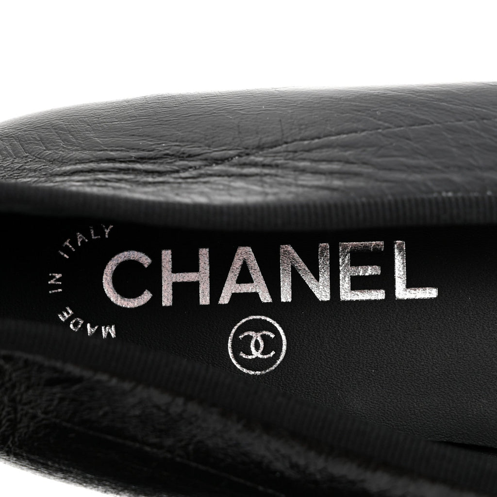 Crumpled Shiny Lambskin Cap Toe CC Ballerina Flats 39 Black White